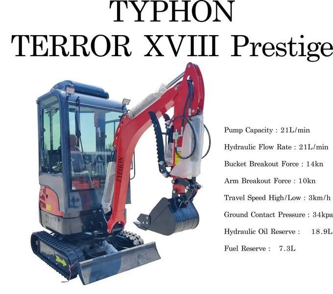 TYPHON TERROR XVIII Prestige 2 Ton Mini Excavator KUBOTA D902 Diesel Engine USA with 12 attachments